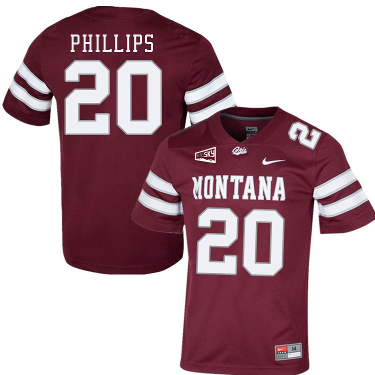 Montana Grizzlies #20 BJ Phillips College Football Jerseys Stitched Sale-Maroon